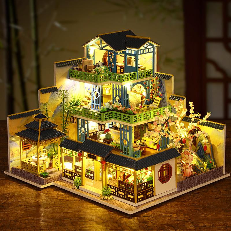 Jiate Hand-Assembled Miniature Villa: Dwelling in the Fuchun Mountains Creative DIY House Ornament Gift .
