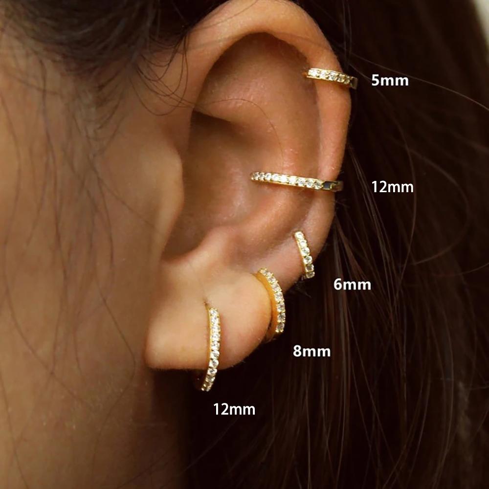 2PCS Minimal Crystal Zirconia Stainless Steel Hoop Earrings Small Huggie Thin Cartilage Earring Helix Tragus Piercing Jewelry