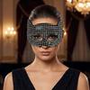 Chic Plastic Halloween Mask Sparkly Shiny Cat Ear Half Face Mask Lightweight Rhinestone Masquerade Eye Mask Carnival