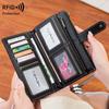 RFID Three-fold Long Wallet, Retro Multi-functional Women's Wallet, Solid Color Portable Large-capacity Clutch Bag