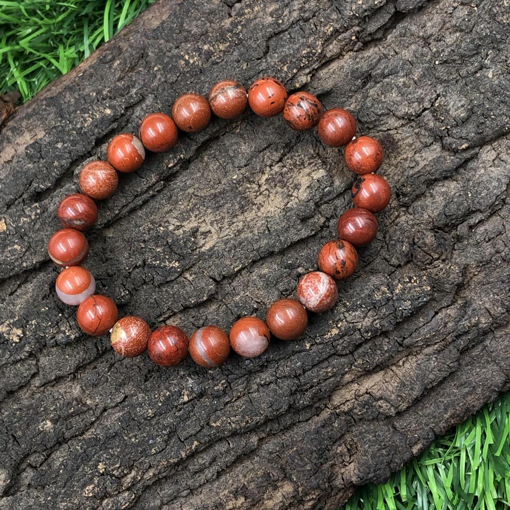 Bracciale con Perle Rotonde in Pietra Naturale Diaspro Rosso da 8 mm Bracciale Elastico da 7,5" Per la Tua Persona Amata RBB-13