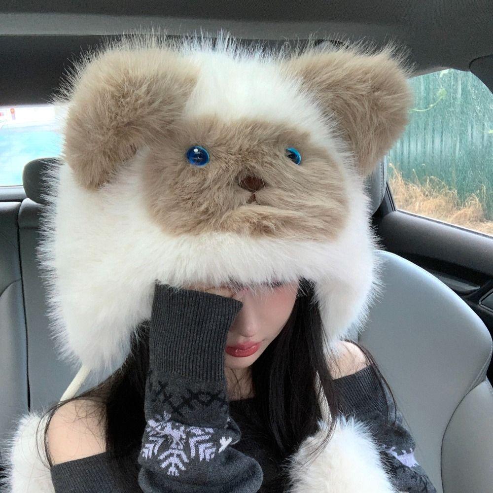 Thicken Fluffy Pullover Cap Soft Woolen Hat Winter Animals Ears Beanie Hat  Skiing