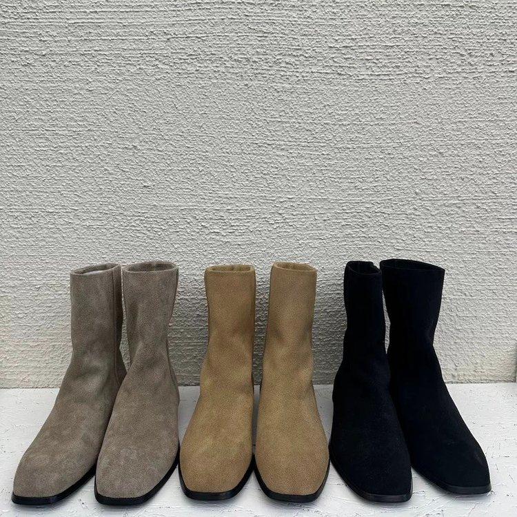 Sheepskin Version~ 2025 New Korean Version of High-end Suede Short Boots, Western Boots, Women's Flat-bottomed Soft-soled Casual Single Boots