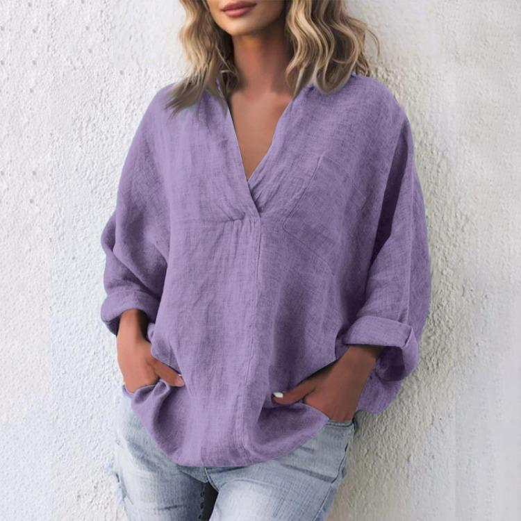 

Бохо Кафтан Блузка с Длинным Рукавом Женская Хлопково-Льняная Свободная Футболка Топы Женская Мода XXXL светло-фиолетовый