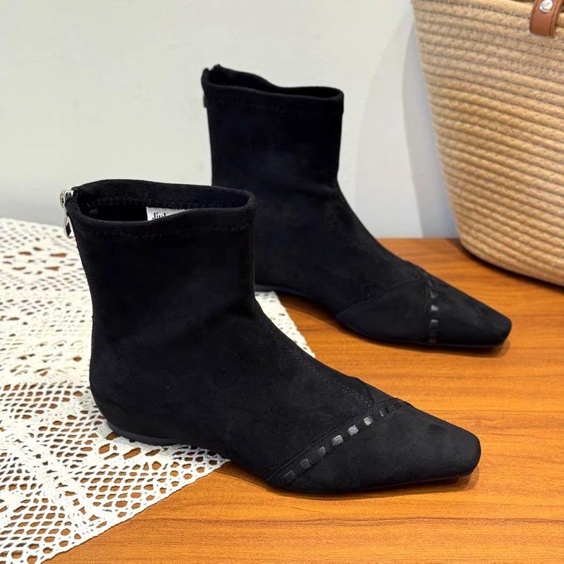 Elastic Socks Boots Women Ankle Boots Fashion Square Toe Short Booties Ladies Elegant Low Heels Largas Booties