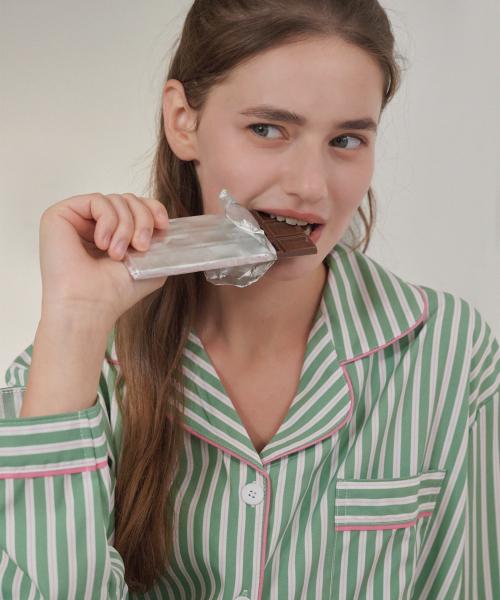 [OFF HOUR] Minty Stripe Long-Sleeve Pajama Set (2-Piece) [Shipped from Korea] 100% Authentic