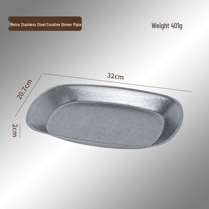 Vintage Stainless Steel Deep Dinner Plate for Snacks, Fried Chicken, and BBQ Outdoor Picnics