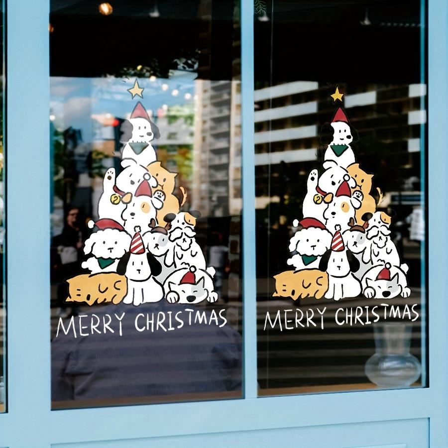 1 Stück Weihnachtsdekoration Fensteraufkleber Niedlicher Cartoon-Hund Weihnachtsbaum Glasaufkleber Feiertagsparty Szene Dekoratives Fensterdekor