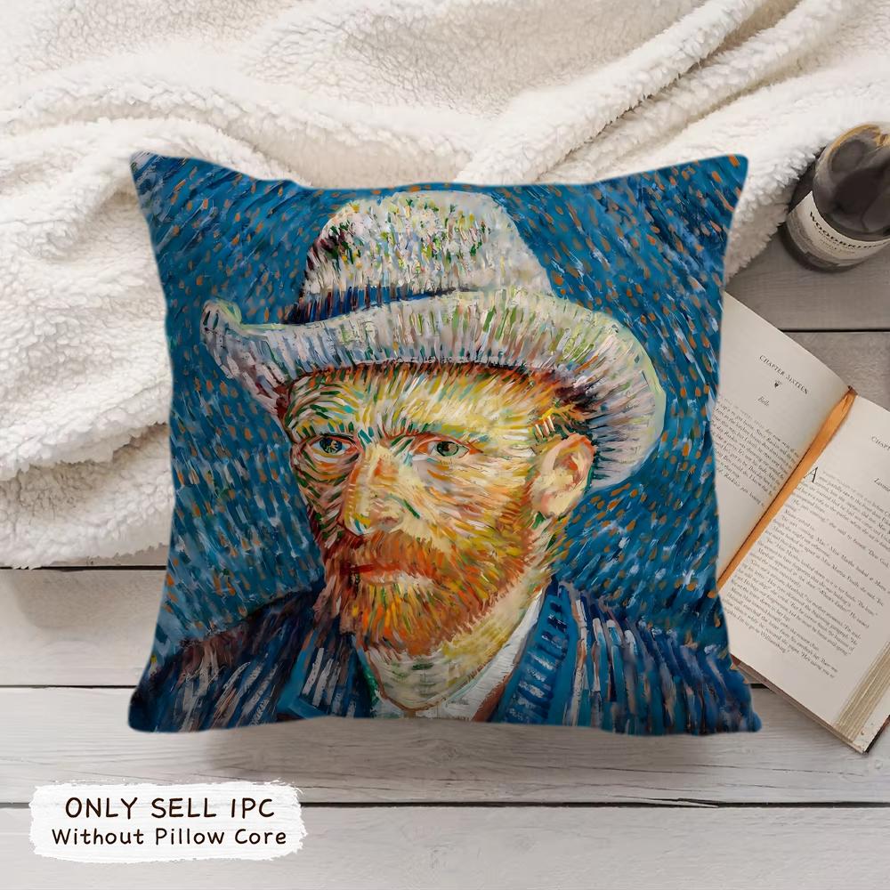 Van Gogh Oil Painting Cushion Cover Soft Short Plush Pillow Cover Smooth Cozy Texture Aesthetic Cushion Case Home Decor