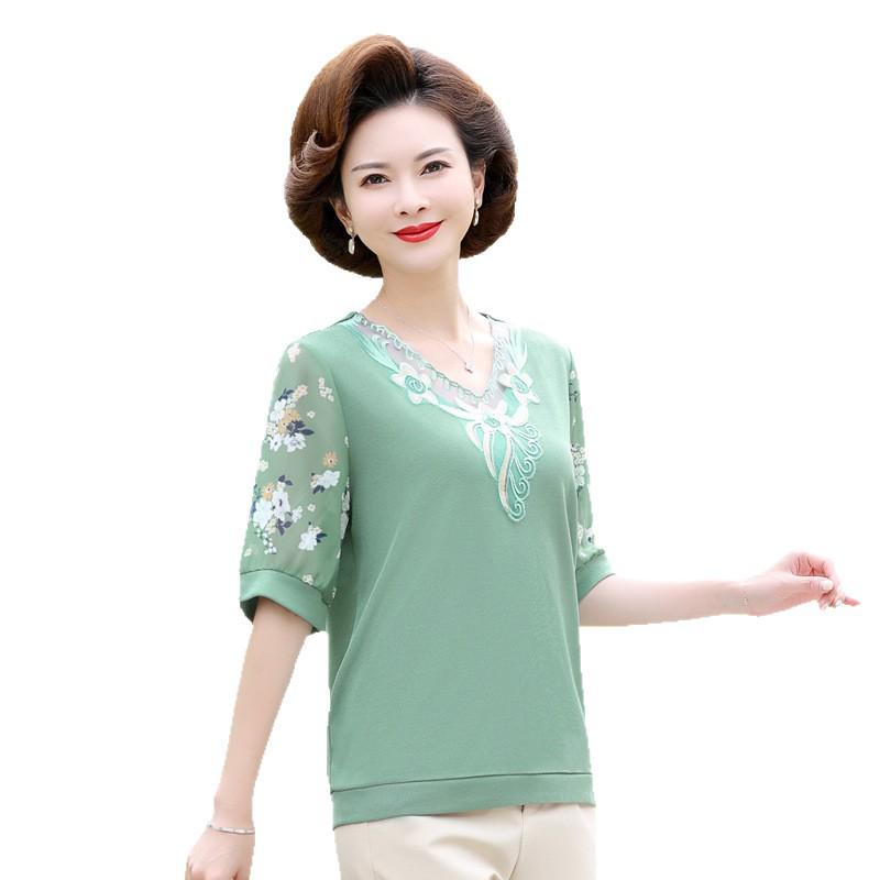 Mom's Summer Chiffon Short Sleeve Top: Stylish 2025 T-Shirt for Middle-Aged & Elderly Women