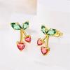New 925 Silver Bee Butterfly Pink Lily Lotus Earrings for Women Cherry Apple Strawberry Ear Studs Elegant Party Jewelry