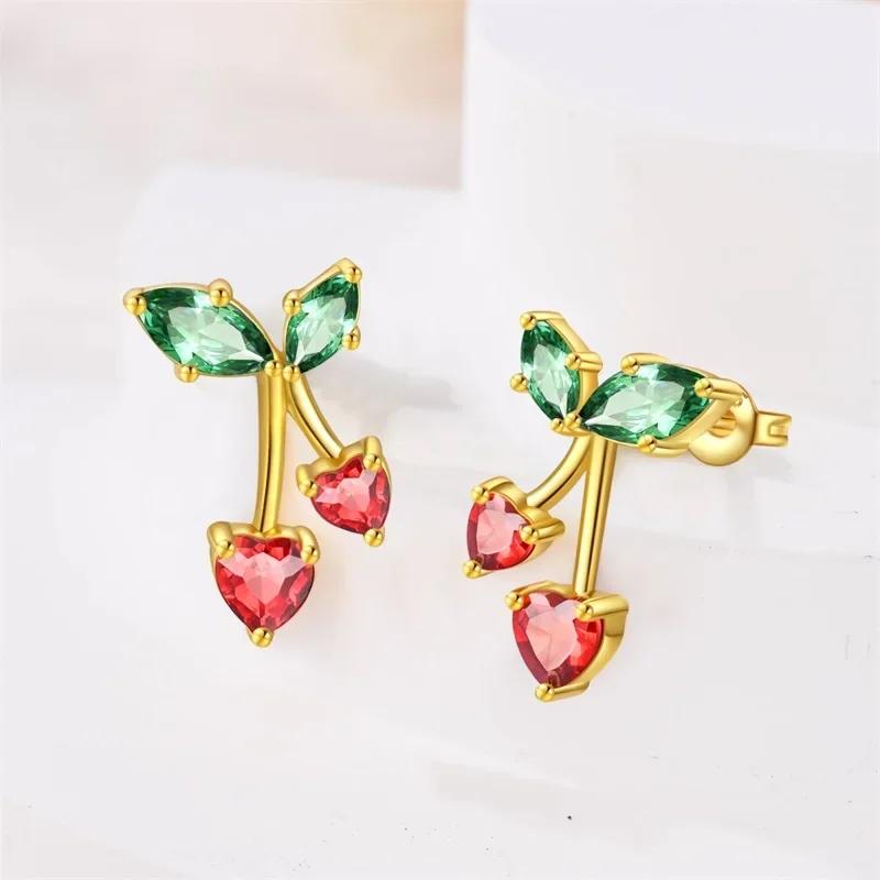 New 925 Silver Bee Butterfly Pink Lily Lotus Earrings for Women Cherry Apple Strawberry Ear Studs Elegant Party Jewelry