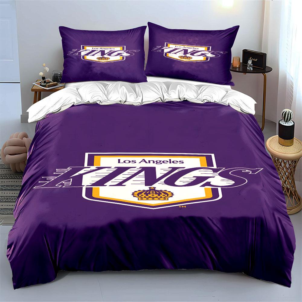 "Los Angeles Kings Purple Design" Print Bedding Set Duvet Cover Pillowcases (1* Duvet Cover 2* Pillowcases Do Not Include Comforter)