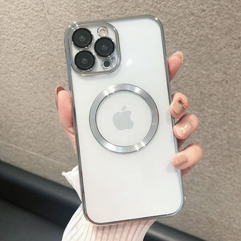 Luxuriöse transparente Magsafe-Telefonhülle zum kabellosen Laden für iPhone 15 14 13 12 11 Pro Max Plus, magnetische Stoßstangen-Silikonhülle