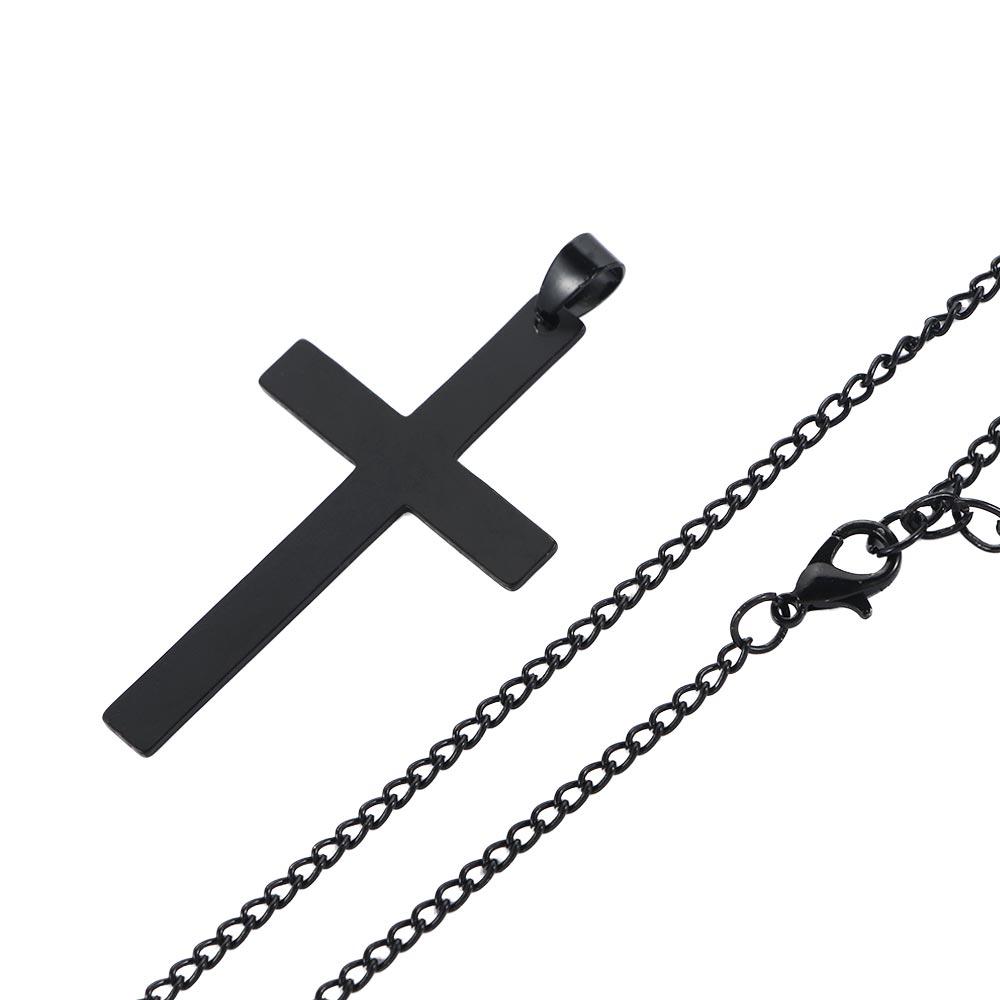 Men Steel Color Metal Minimalism Black Necklaces Cross Pendant Cross Necklaces Clavicle Chains