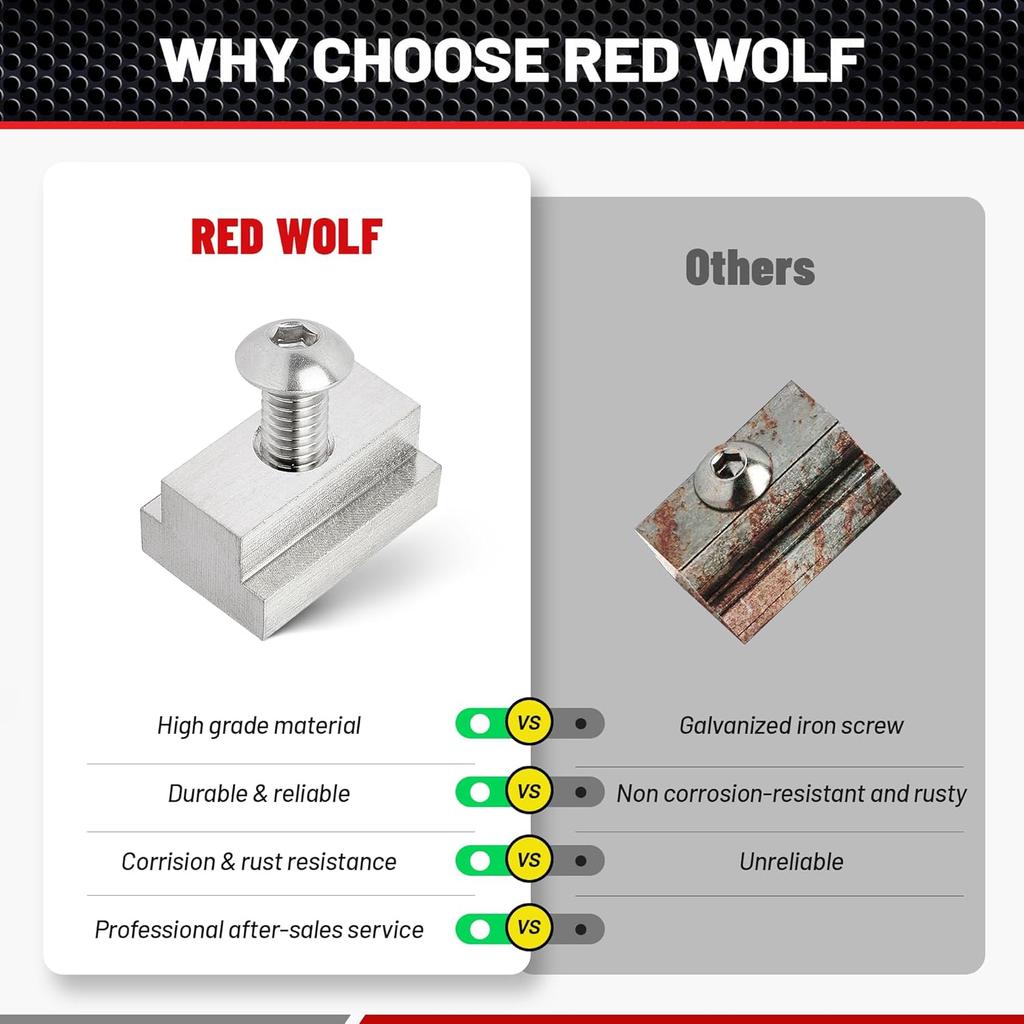 RED WOLF 3/8"-16 Thread T-Slot Nut For Toyota Tundra Tacoma Pickup Truck Cargo Bed Rail Deck Cleat Rack Trail 304 Stainless Steel Tie Down 6 Pack