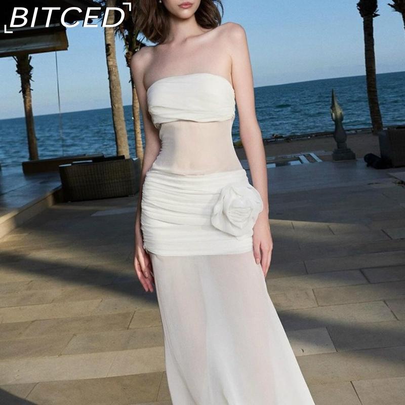 BITCED Summer Women's Solid-Color Slim-Fit Fashion Off-the-Shoulder Strapless Backless Dress