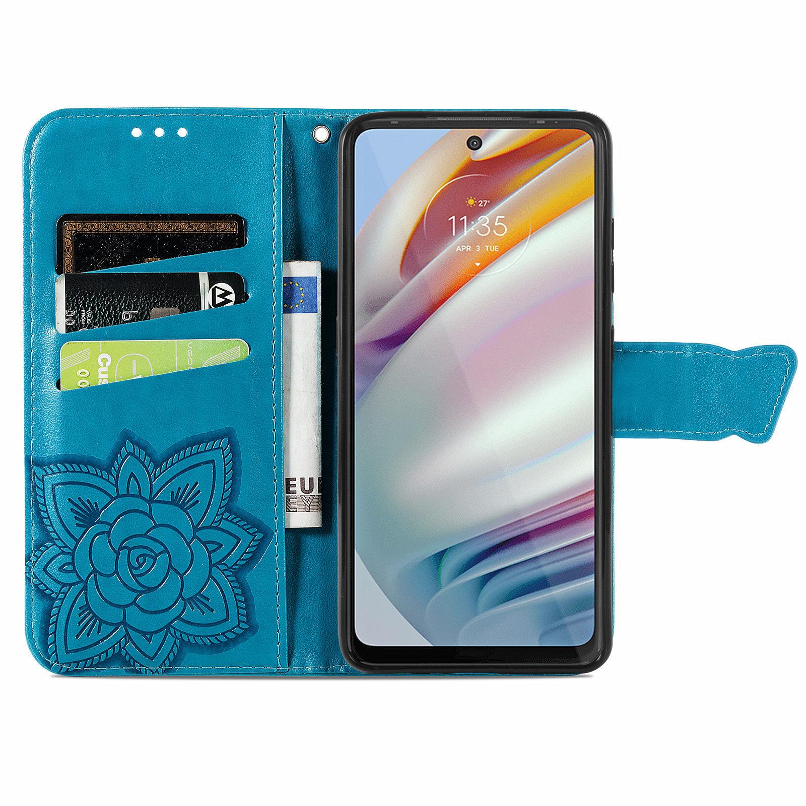 

For Motorola Moto G60 Imprinted Butterfly Pattern PU Leather Phone Case Stand Book Design Wallet Flip Magnetic Cover Blue