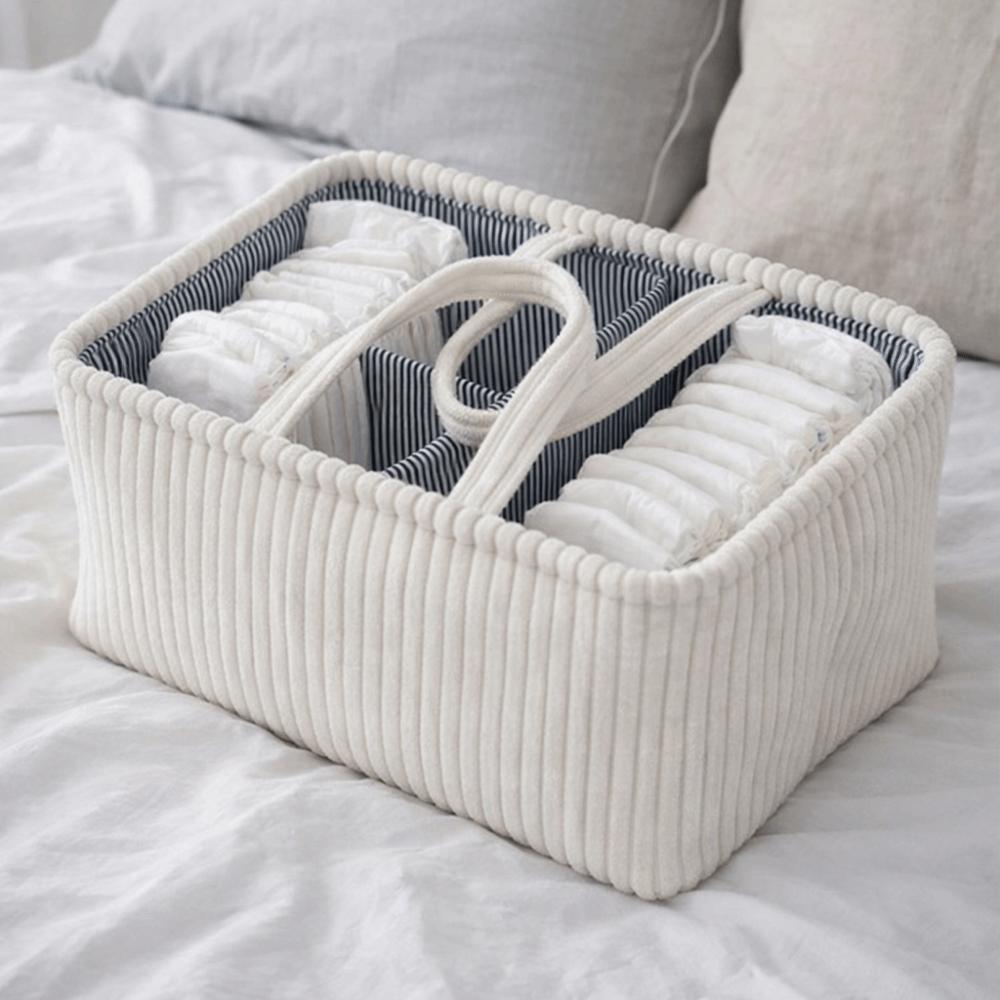 Portable Cloth Compartment Storage Basket Large Capacity Solid Color Mommy Bag with Handle Snack Storage Box Office
