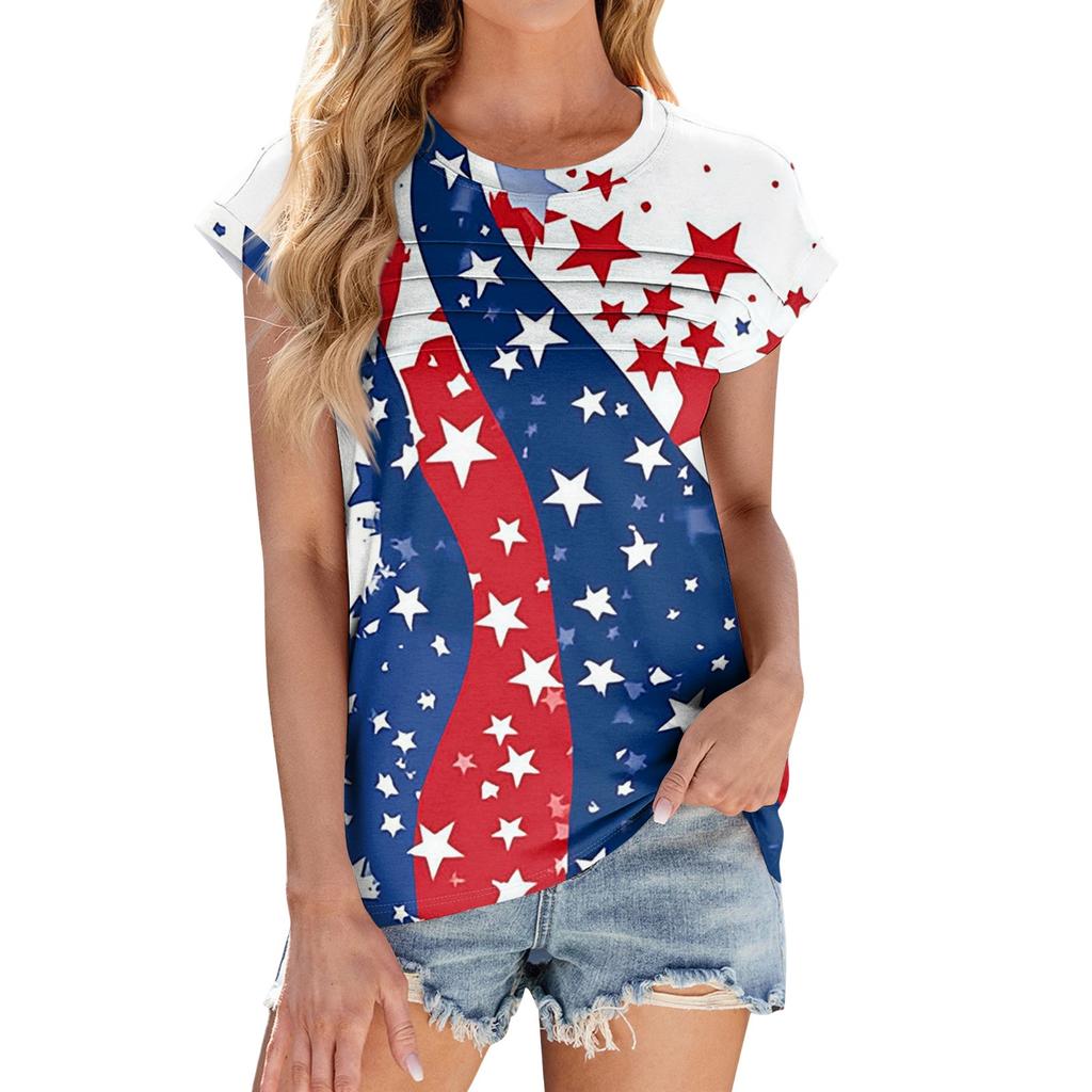 Women's Fashion Casual Short Sleeve Basic Textured Round Neck T-Shirt Cap Sleeve Top