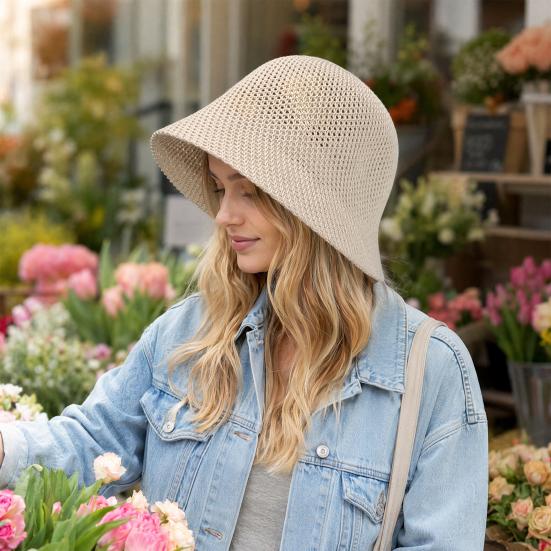 Summer Basin Hat, Foldable Portable Sun Protection Hat, Open Weave Design Bucket Hat for Travel Hiking Casual Outdoor Activities