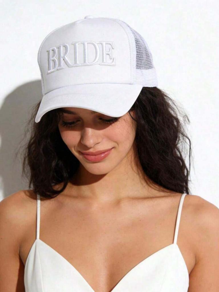 White Bride Trucker Hat With 3D Embroidery, Breathable Mesh Back For Bachelorette Party Wedding Bridal Shower