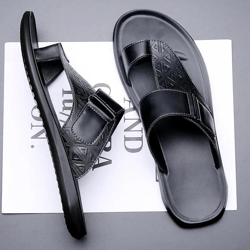 Sandali in Pelle alla Moda Semplici da Uomo Taglia Grande Scarpe da Spiaggia Giovanili Pantofole Suola in Gomma Calzature Casual Comode