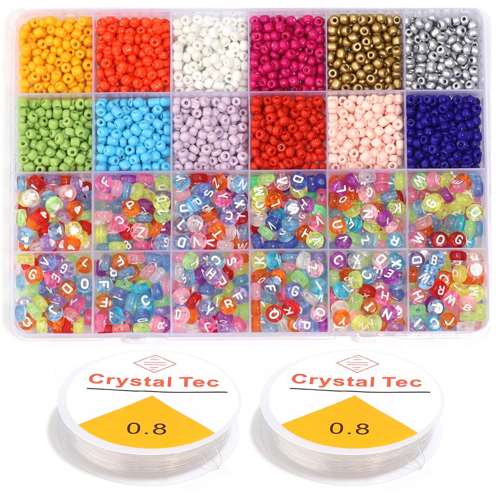 

24 Grids 4mm Glass Seed Beads Set Colorful Rice Beads Letter Beads For Jewelry Making DIY Bracelet Necklace Earrings Accessories