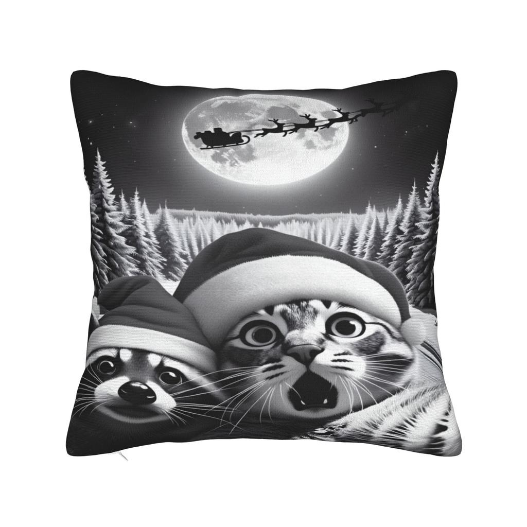 Pillow Case Cat Selfie with Santa Xmas  Soft  Pillow Cover For Office Car Home Decor Morden Pillowcases