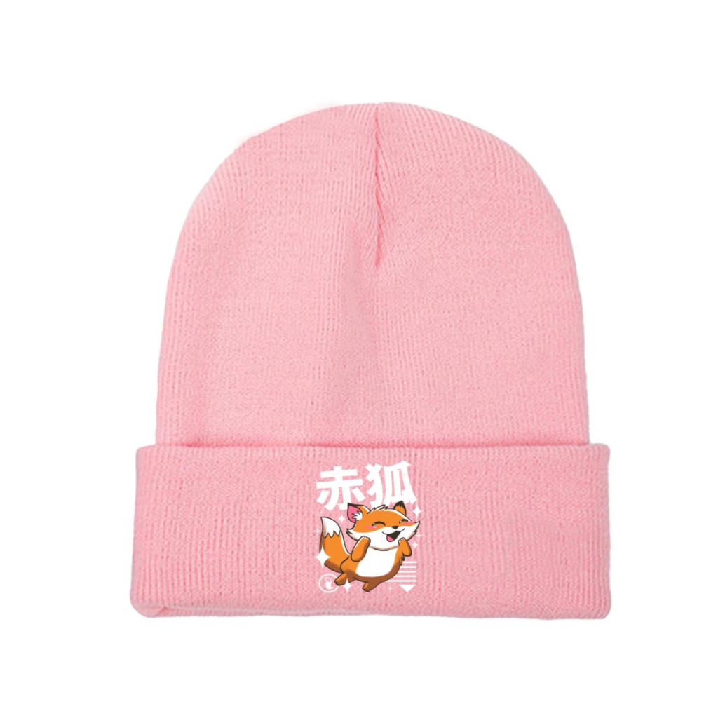 Kawaii Fox Knitted Hat Women's Unisex's Beanie Winter Hat  Warm Melon Cap