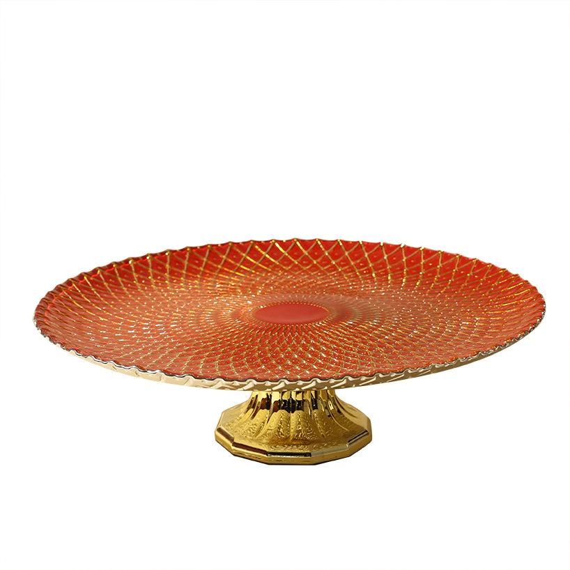 Evropský lehký luxusní špičkový skleněný podnos na ovoce na vysoké noze obývací pokoj galvanizovaný podnos na cukroví velkokapacitní kulatý podnos na ovoce