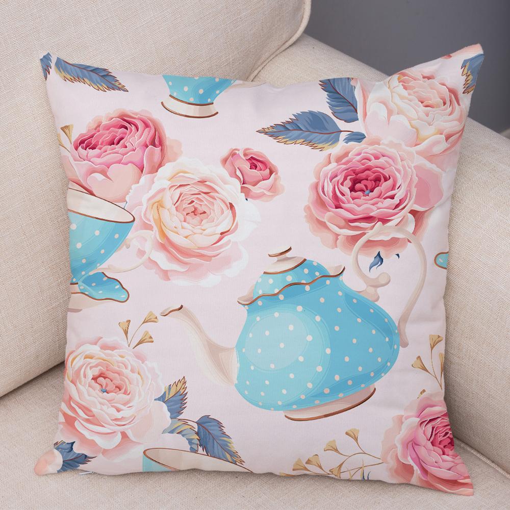 Nordicstyle Roses and Birds Cushion Cover Double Print Decor Plant Pillow Case Soft Plush Pillowcase for Sofa Home Children Room