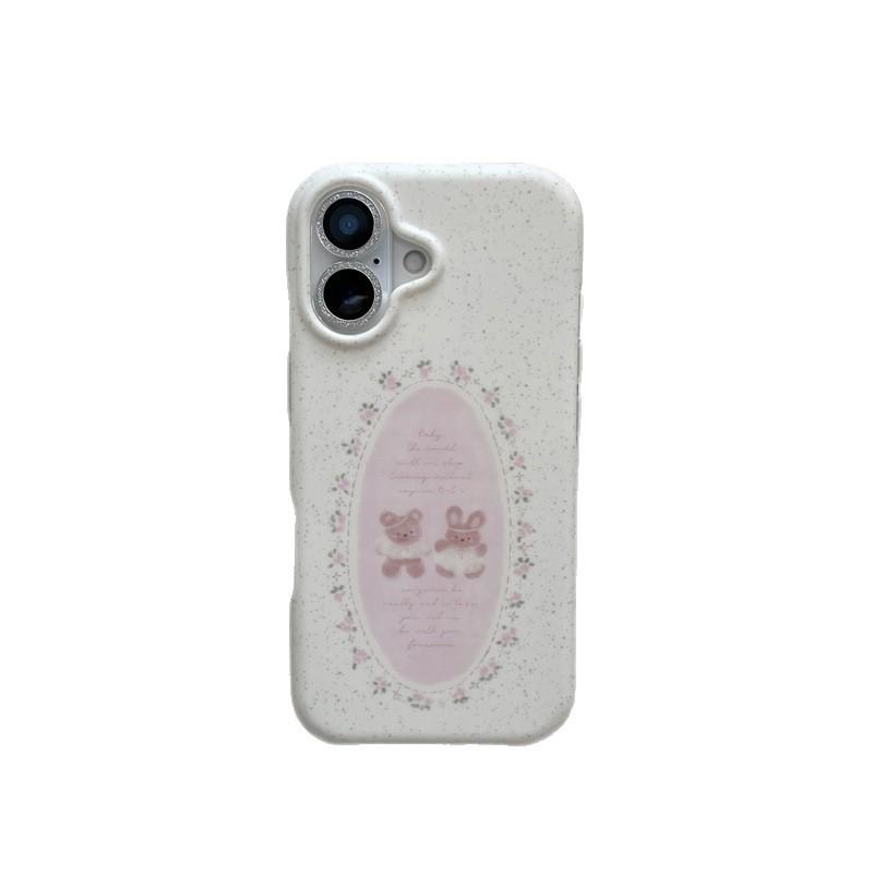 High-End Cute Bear Floral Ink Splash Circle Phone Case for iPhone 17, Apple 16 Pro Max/15/14