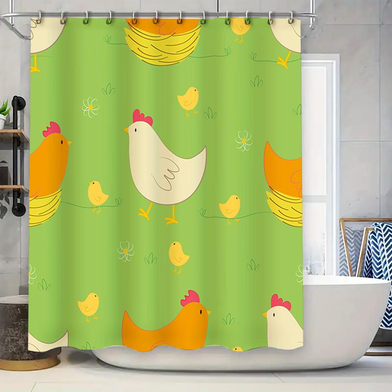 

Chicken Print Shower Curtain Set Bathroom Decor Green Wall Hanging Home Decoration Supplies Waterproof Liner With Rings (Size: W W60H190(CM)-1 Pcs