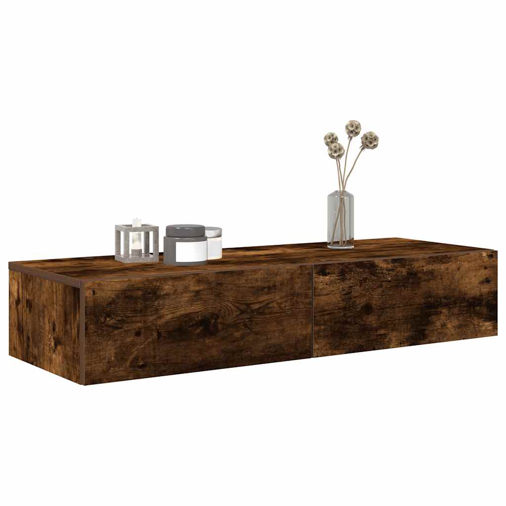 Vidaxl Mensola da Parete con Cassetti, Rovere Affumicato, 100X36X19 Cm