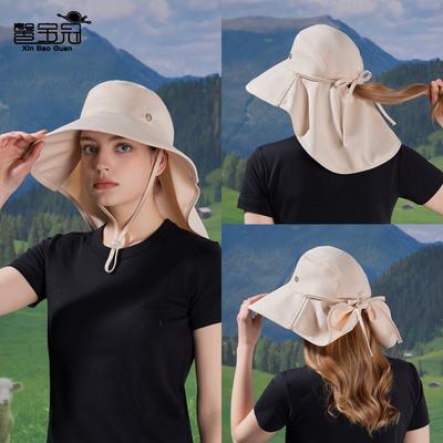 Spring and Summer Big Eaves Shawl Neck Protector Bucket Hat Outdoor Sun Protection Sun Hat Fashion with Ponytail Hole Hat Women