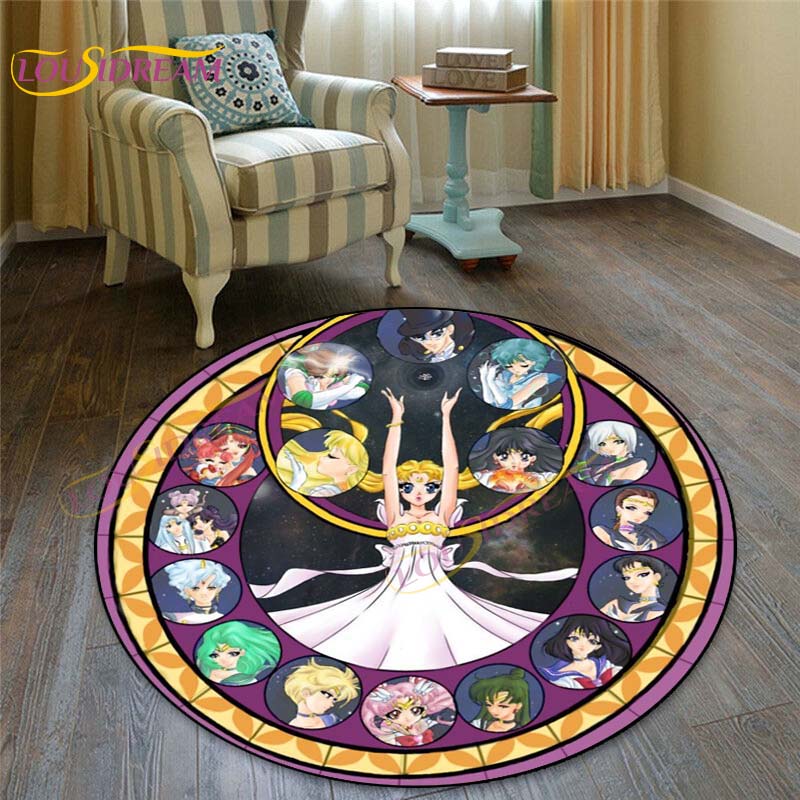 Sailor Moon Round Mat Non-slip Circle Cute Floor Rug Round Area Rugs Living Room Tent Game Children Chair Carpets Play