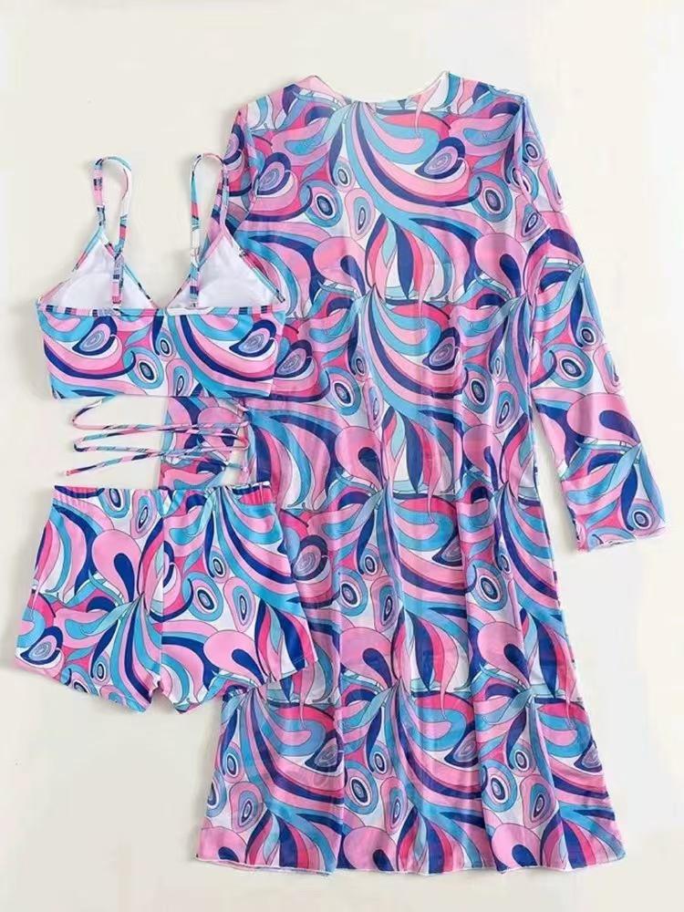 Trendy Floral Three-Piece Women's Bikini Set for Beach Vacation