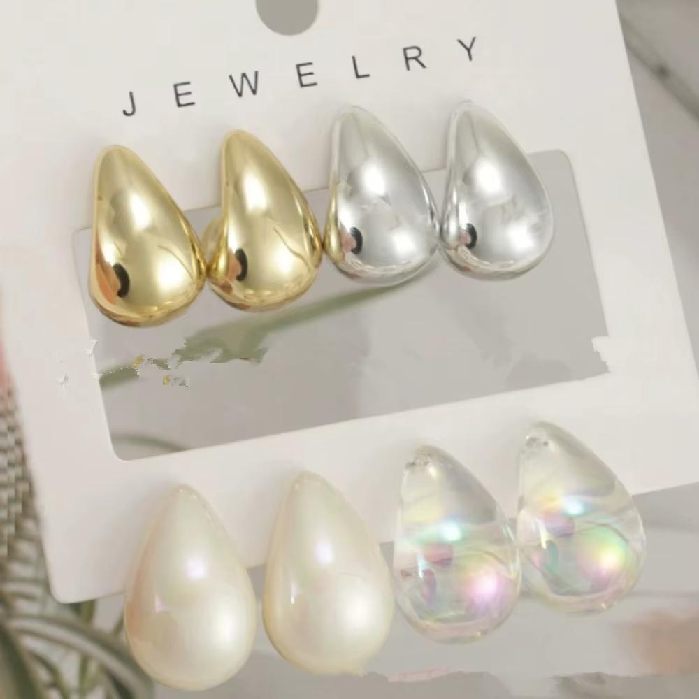 Vintage Lesklé Silné Kovové Náušnice Puzetky ve Tvaru Kapky Vody Módní Kreativní Skládané Náušnice ve Tvaru Slzy Dámské Elegantní Párty Zirkon