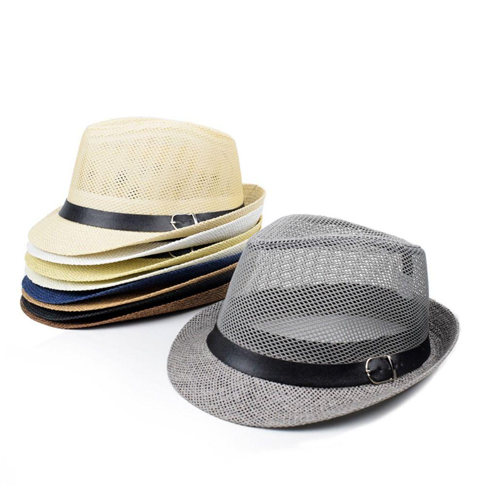 New Mesh Men Straw Panama Hat Wide Brim Brethable Sun Cap Lightweight Sunscreen Summer Beach Cap