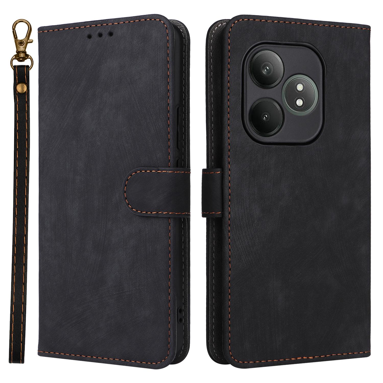 

For Realme GT Neo6 SE 5G/Neo6 5G/GT 6 5G/GT 6T 5G Case RFID Blocking Stand Phone Cover with Wrist Strap Black