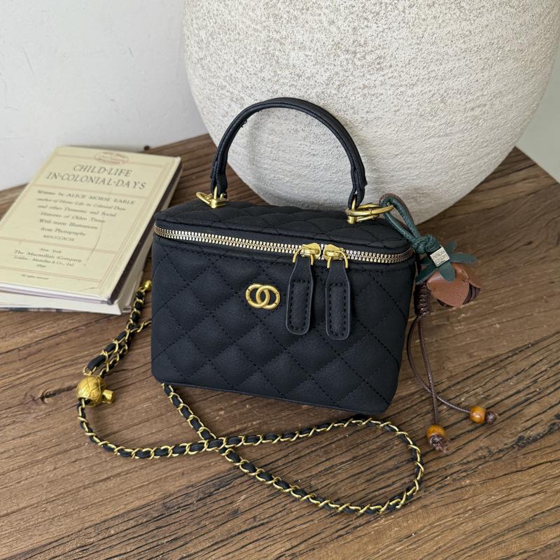 

Сумка-коробка с ромбовидным узором Весна 2025 : Вместительная текстурированная сумка на плечо и через плечо в зарубежном стиле Single Bag чёрный