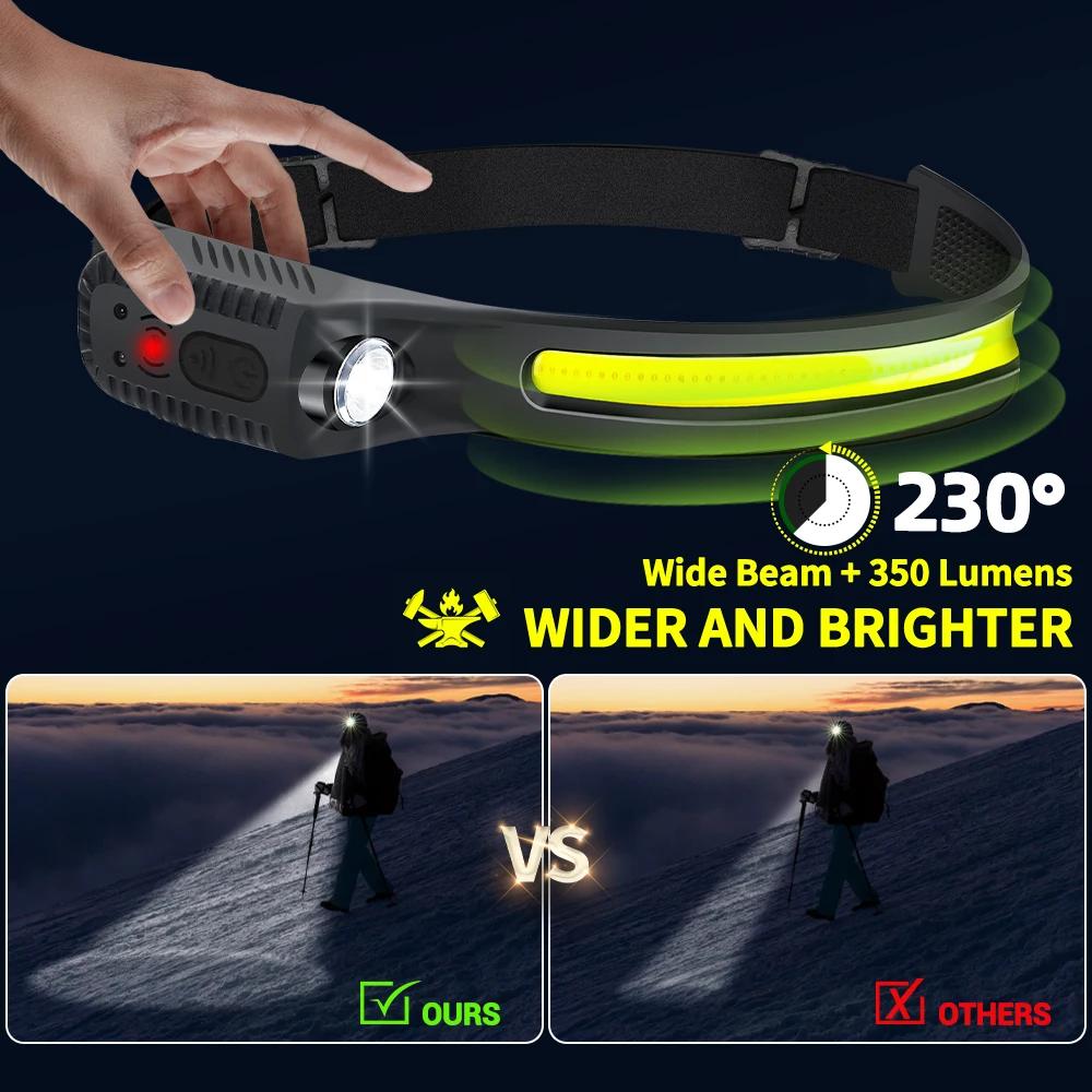 USB Rechargeable LED Sensor Headlamp Built-in Battery Head Flashlight Headlight Led Head Torch Camping Fishing Search Light