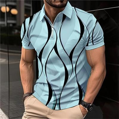 Modisches Poloshirt mit klassischem Muster, bedruckt, 2023 Sommer, neues Herren-Poloshirt mit Revers-Reißverschluss.