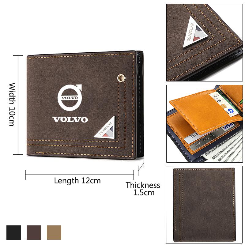 Frosted Leather Car Logos Wallet Coin Pocket Photo Card Men Purses For Volvo XC90 V90 V60 XC60 V40 S80 S60 S90 C40 XC40 V70 XC70