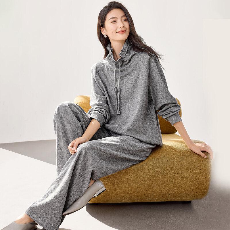 IHIMI Women s Casual Drawstring Cowl Neck Sweatshirt Set S