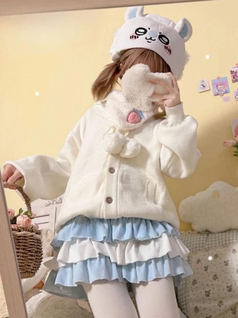 Cute Ruffled Mini Skirt Women Japanese Style Kawaii A-line Short Skirt Contrast Color Patchwork Skirts Y2k Clothing Harajuku