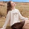 Betu Women's 2025 Autumn Embroidered Drop Shoulder Casual Long Sleeve Sweatshirt