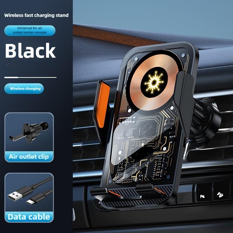 New Wireless Car Phone Holder with Charger 15W Wireless Phone Charging Mobile Holder for Car for IPhone Huawei Samsung Xiaomi New Black