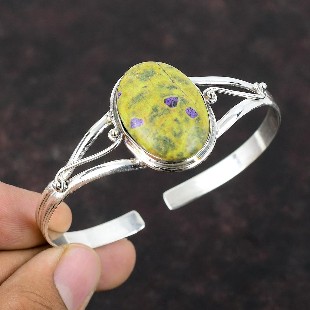 Stichtite Gemstone Cuff Bracelet 925 Sterling Silver Bangle Adjustable Cuff Bracelet Designer Bangle Handmade Stichtite Jewelry Gift For Her